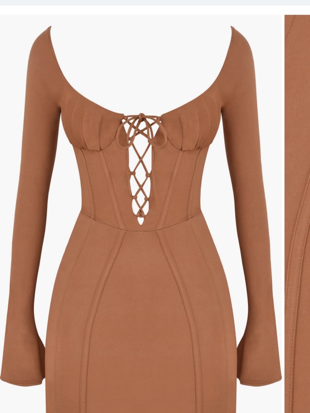 Long Sleeve Lace-Up Bodycon Dress in Brown mistress rocks